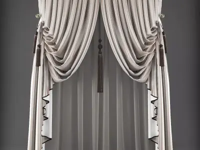 Curtain 3D with drapes and tassels Low-poly 3D model