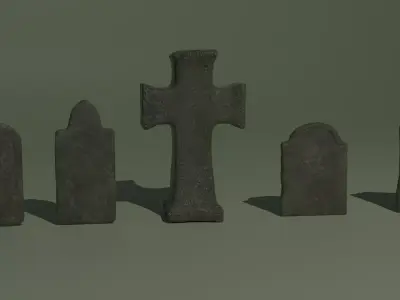 5 Worn Grave Stones Pack 3D model