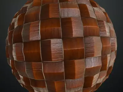 Polished Mahogany Woven Square Tiles PBR Seamless Texture