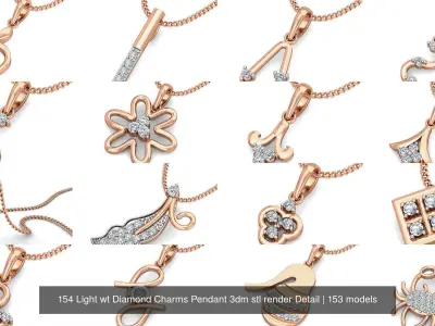 153 Light wt Diamond Charms Pendant 3dm stl render Detail 3D Model Pack