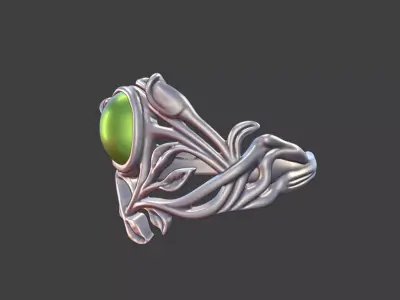 Silver Art Nouveau Cabochon Ring 3D print model