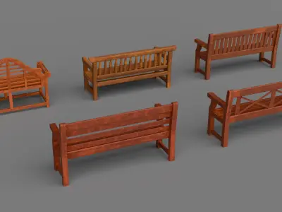Wooden Street Bench low poly PBR  3D model Low-poly 3D model