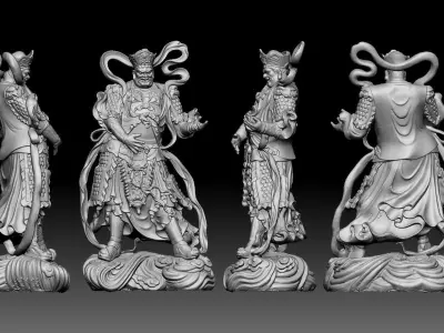 Buddhism four chinese statues of person 3D model 3D print model