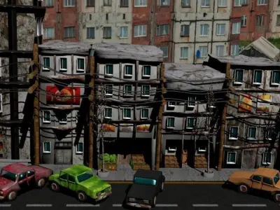 Ruined street Low-poly 3D model