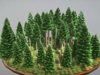 Spruce Forest Scene Low-poly 3D model