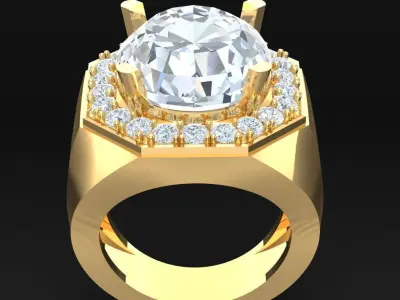 Light Gold Diamond Men Ring 2MR032 3D model