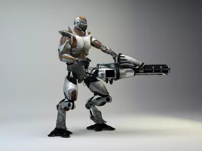 Retro-Futuristic Mechborg with Minigun 3D model