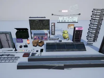 Cyberpunk Grunge Sci-Fi Asset Pack Low-poly 3D model