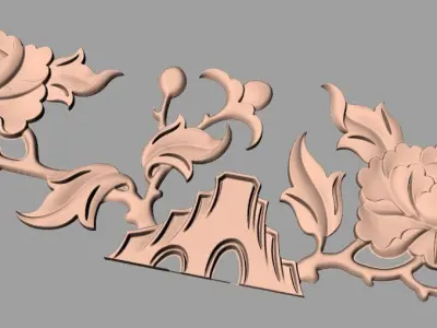 European style flower 3D relief STL Model for cnc engraving E067 3D model