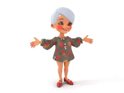 Floral Dress Character with Silver Hair  Rigged and Animated Low-poly 3D model