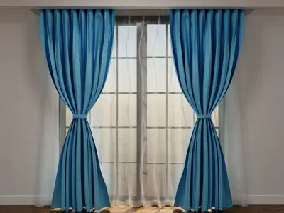 pinch pleat double layer curtain Free 3D model