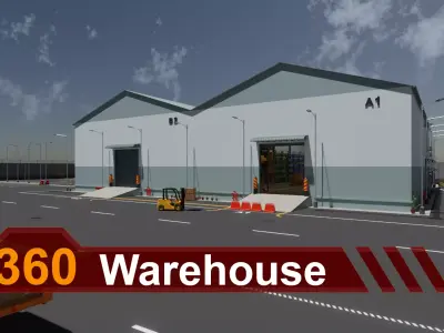 360 Warehouse Interior and Exterior Low-poly 3D model
