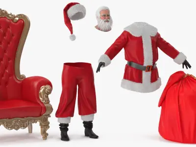  Santa Claus with a Bag and a Throne Chair 