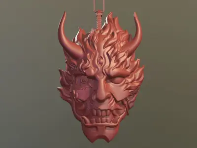 CyberDemon demon mask hanging from light bulb 3D print model