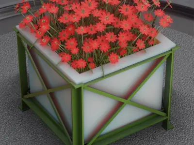 City Flower Pot with Red Flowers - Object 1 Low-poly 3D model