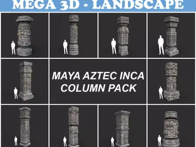Low poly Mayan Inca Aztec Column Modular Pack 210616 Low-poly 3D model