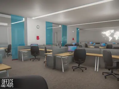 Main office - interior and props Low-poly 3D model