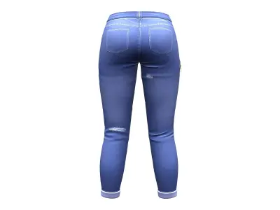 Zip Pockets Rolled Legs Denim Pants Low-poly 3D model