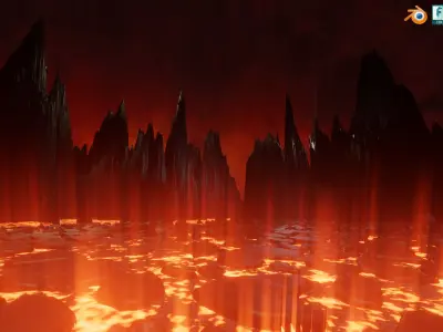 Large Scale Hell Landscape Mountains fire and flowing Lava 3D model