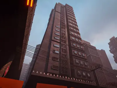 DYSTOPIAN BRUTALIST BUILDING SCIFI 04 Low-poly 3D model