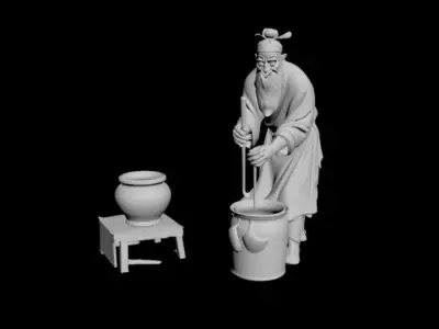 Abstract Tang Song Street Scene Old Man 3D model