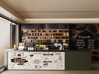 Modern coffee shop counter Low-poly 3D model