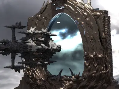 Wizards portal gateway with dreadnaught ship 3D model