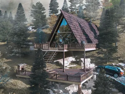 Modern Mountain House Landscape Design Realistic Render - 2022 3D model