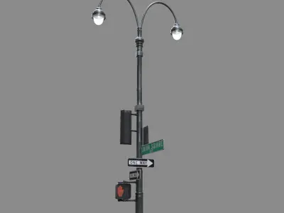 LowPoly Traffic light with street lamp 2 Low-poly 3D model
