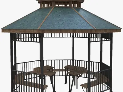 Metal  Wooden Garden Pergola Gazebo Arbor Collection 3D Model Pack
