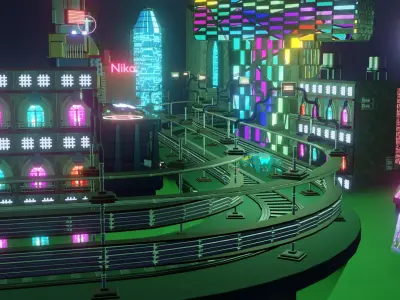 Cyberpunk city  Low-poly 3D model