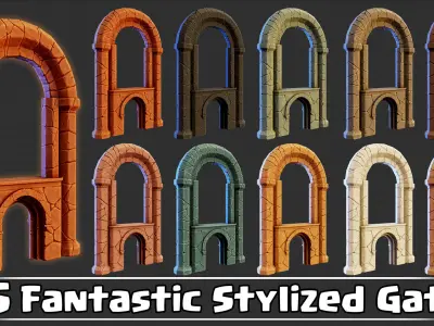 15 Fantastic Stylized Gates VOL01 Low-poly 3D model