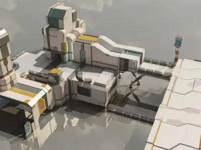 Sci-Fi Stations City Set Low-poly 3D model