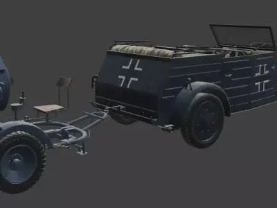 Flak Sw 36  Flakscheinwerfer with Kubelwagen 3D model