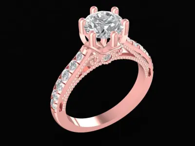 Elegant Solitaire Pave Engagement Ring for Women  1531 3D print model