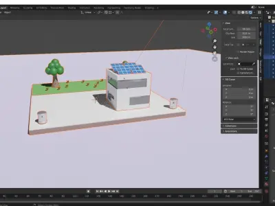  Isometric scene of a building with solar panel grass Low Poly Free low-poly 3D model