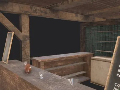 Old  modular beach bar Low-poly 3D model