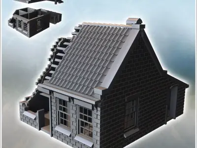 Single-story house with brick walls tiled roof and rear annex 9  3D print model
