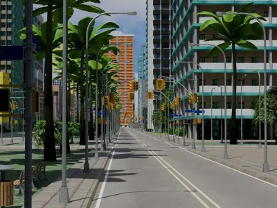 City Downtown Skyscraper Street Low-poly 3D model