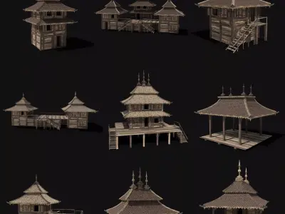 FEUDAL JAPAN CHINESE HOUSE DOJO HUT SAMURAI NINJA COLLECTION AAA Low-poly 3D model
