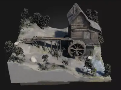 Old Watermill Scene  Tranquil Echoes of Rural Life 3D model