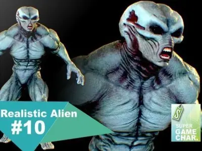 Realistic Alien 10 Huge Muscular Grey Low-poly 3D model