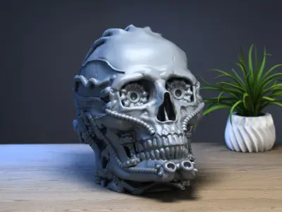 Robot Skull Headphone Stand Cyborg Headset Stand 3D print model 4