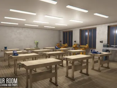 labour room - school classroom and props Low-poly 3D model