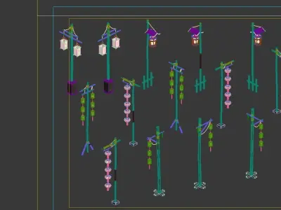 Ancient Chinese lanterns - street lights 3D model