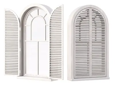 Wooden arch window with shutters V4  3D model