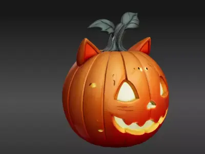 Cute Pumpkin Cat Light 3D Model Decorative Lamp Print Ready  Low-poly 3D model