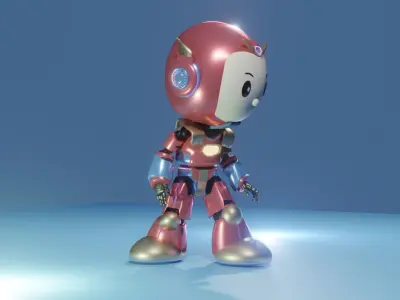 Cute Cartoon Robot 3D Character Animation Low-poly 3D model