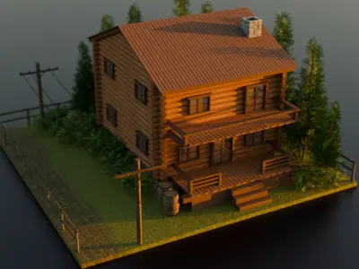 Wooden House Low-poly 3D model