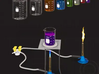 Lab Bunsen Burner Tripod Beaker Chemistry set 3D model